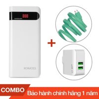 Combo Pin sạc dự phòng 10400mAh Romoss Sense 4P +  Cáp sạc microUSB Romoss dài 1m + Cốc sạc 2 cổng USB 2.4A - Chính hãng