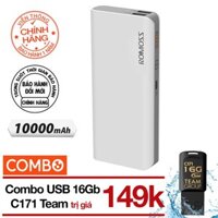 Combo Pin sạc dự phòng 10.000mah Romoss Solit 5 (Trắng) + USB 16Gb 2.0 Team Group C171 - Chính hãng