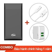 Combo Pin sạc dự phòng 10000mAh WP10000 TEAM + Cáp sạc Type-C Silicon dài 1m + Cốc sạc 2 cổng USB 2.4A - Chính hãng