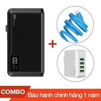 Combo Pin sạc dự phòng 10000mAh S103 Silicon + Cáp sạc micro USB Romoss dài 1m + Cốc sạc 4 cổng USB 4.4A - Chính hãng