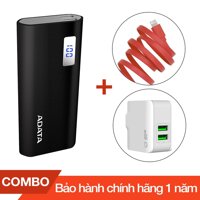 Combo Pin sạc dự phòng 12500mAh P12500D ADATA + Cáp sạc lightning Romoss dài 1m + Cốc sạc 2 cổng USB 2.4A - Chính hãng