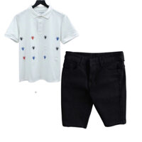 Combo quần jean sọt nam đen trơn, áo polo tay ngắn cổ trụ phối họa tiết đẹp HOT