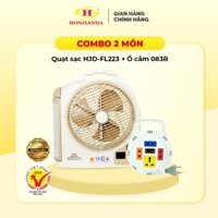 Combo Quạt sạc Honjianda FL223 loại 2 pin ắc quy và Ổ cắm điện Honjianda HJD-082 dây dài 5 mét