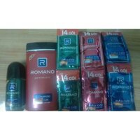 Combo Romano: Romano gội đỏ 180g+ lăn Romano 50ml+ 3 đây gội Romano 14 gói.