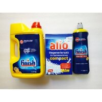 Combo rửa bát: Bột rửa bát Finish 2,5kg hương chanh + muối rửa bát Alio 2kg + Nước làm bóng Finish 800ml