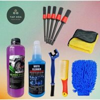 Combo rửa xe & sên tại nhà gồm Xà Bông Nano Hương Nho & Tẩy Đa Năng Moto Cleaner kèm phụ kiện rửa xe