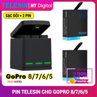 Combo sạc 3 + 2 pin Telesin cho Gopro Hero 5 Hero 6 Hero 7 Hero 8 Full chức năng (Hàng chính hãng)