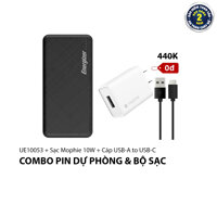 Combo Sạc dự phòng Energizer UE10053  Sạc Mophie 10W  Cáp USB-C - HÀNG CHÍNH HÃNG - trắng