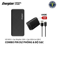 Combo Sạc dự phòng Energizer UE10053  Sạc Mophie 10W  Cáp USB-C - HÀNG CHÍNH HÃNG - Đen