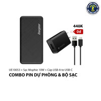 Combo Sạc dự phòng Energizer UE10053  Sạc Mophie 10W  Cáp USB-C - HÀNG CHÍNH HÃNG - Đen