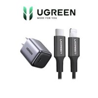 Combo sạc nhanh 30W Ugreen, củ sạc GAN 90572 và cáp sạc C to Lightning 60751