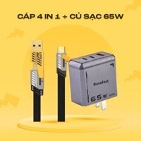 Combo sạc nhanh 65W: 2 cổng Type C và 1 Cổng USB, Dây sạc 4 in 1 C to C sạc nhanh 65W