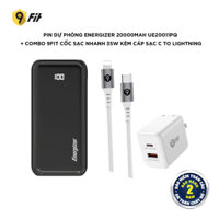 Combo sạc nhanh 9FIT 35W - Cáp C to Lightning 1M - sạc dự phòng Energizer 20000mAh UE20011PQ -  Hàng chính hãng