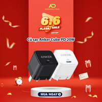 Combo sạc nhanh Anker củ sạc 312 PowerPort III PD Cube 20W- 1 cổng USB-C - A2149 và Cáp sạc 322 C-C Nylon 0.9m/1.8m
