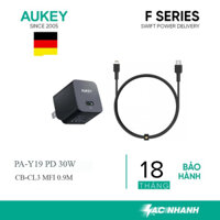 Combo sạc nhanh iphone 30w, củ sạc Aukey PD30W PA-Y19 và cáp sạc C to Lightning CB-CL3
