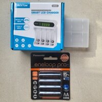 Combo Sạc Pin C9023L BESTON kèm 4 pin AA AAA Eneloop Xuất xứ Nhật Bản tặng kèm hộp nhựa đựng pin