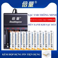 Combo Sạc Tự Ngắt Thông Minh UK83 Đổi Đèn Khi Sạc Đầy Kèm 8 Pin Doublepow 3200Mah Dung Lượng Chuẩn - Sạc  4 pin AA 3000