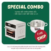 [Combo Sale]  Nồi chiên không dầu lò nướng 12L HAPPYCOOK + NỒI INOX 3 ĐÁY NẮP KÍNH 16cm