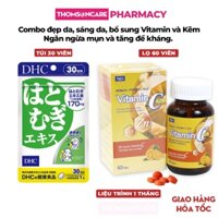 Combo sáng da, đẹp da DHC Adlay 30v và Vitamin C thêm kẽm- Làm da đều màu, bổ sung vitamin C kẽm tăng đề kháng cơ thể