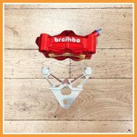 (Combo sau EX 135/150/155) Heo dầu 4piston Bremb@ (50A) + Pát sau lỗ trụ CNC - màu đỏ, gia công cnc