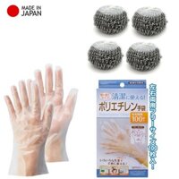 Combo set 04 miếng cọ xoong nồi lót mút 50g  set 50-70-100 chiếc găng tay nilon - made in Japan - Set 100 chiếc