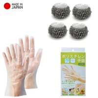 Combo set 04 miếng cọ xoong nồi lót mút 50g  set 50-70-100 chiếc găng tay nilon - made in Japan - Set 70 chiếc