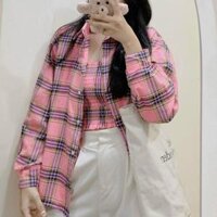 Combo Set Áo Khoác Sơ Mi Caro Unisex Kèm Áo Ống Nữ - Chất Vải Kate Cao Cấp Chuẩn Shop - HỒNG - FREESIZE