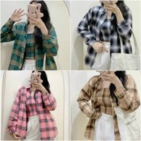 Combo Set Áo Khoác Sơ Mi Caro Unisex Kèm Áo Ống Nữ - Chất Vải Kate Cao Cấp Chuẩn Shop - free size - VÀNG
