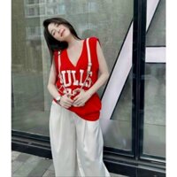 Combo Set Bộ Đồ Quần Dài Ống Đứng Rộng Suông , Phối Áo Thun Cotton Nữ Ba Lỗ Số 33 Kiểu Rông Unisex Teen Top Đen , Trắng