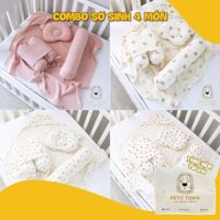 Combo set gối sơ sinh 4 món Petit Town xô muslin cho bé gái