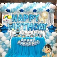 Combo Set Trang Trí Sinh Nhật 2 Rèm Kim Tuyến, Bóng Chữ Happy Birthday và 50 bong bóng tròn cho bé trai, bé gái CB01