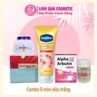 {COMBO Siêu dưỡng trắng 5 món}  body bạch ngọc liên và kích trắng 3c3 và Vaseline thái vitamin e thái