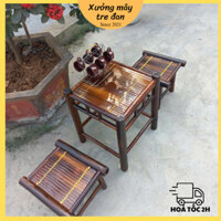 (Combo siêu hời) Bộ bàn ghế tre hun khói nhỏ gọn màu mận chín, đã xử lý mối mọt hợp decor Tết/ ban công/ Homestay