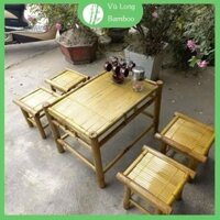 (Combo siêu hời) Bộ bàn ghế tre xử lý mối mọt màu vàng và mận chín phù hợp khôg gian decor gia đình/ sân vườn/ homestay
