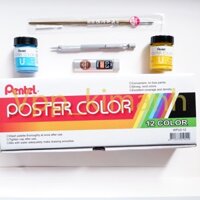 [Combo siêu rẻ] Màu nước Pentel poster color WPU2-12 - Chì kim thân kim loại Pentel 0.3 - Ruột chì kim 0.3 - Cọ Pentel