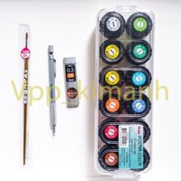 [Combo siêu rẻ] Màu nước Pentel poster color POC-12 - Chì kim thân kim loại Pentel 0.3 - Ruột chì kim 0.3 - Cọ vẽ Pentel