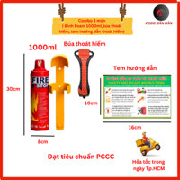 Combo Siêu Tiết Kiệm Chai foam mini 1000ml, 500ml, Bình chữa cháy 2kg, kèm búa thoát hiểm, tem nội quy dành cho oto