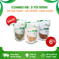 Combo số 08: Đậu gà & Đậu lăng xanh & Đậu hà lan xanh nguyên hạt, mỗi loại 500g, Hàng nhập khẩu chính hãng từ Canada
