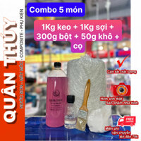 [Combo số 7] 1Kg keo composite, 1Kg sợi thủy tinh, 300g bột đá, 50g khô, cọ sơn - làm chi tiết, dàn áo xe máy moto