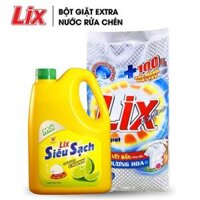 COMBO SỐ 8 Gồm Bột Giặt LIX Extra Hương Hoa 2.4KG + Nước Rửa Chén LIX Siêu Sạch Chanh 1.4KG - Mã EB247+NS140