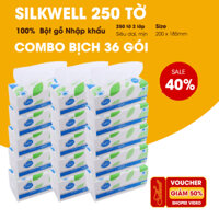 Combo sốc 36 gói Giấy ăn Silkwell 250 tờ khổ 200, khăn giấy rút lụa siêu mềm mịn chính hãng