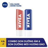 Combo Son Dưỡng Ẩm và Son Dưỡng Môi Hương Đào Nivea 4.8g LazadaMall