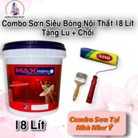 Combo SƠN SIÊU BÓNG NỘI THẤT 18L Maxnano tặng dụng cụ thi công (lu+chổi), sơn nội thất siêu bóng, sơn phòng, sơn nhà