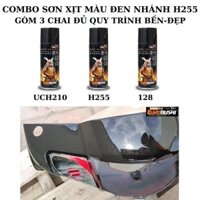 Combo Sơn xịt màu đen nhánh ánh kim h255 (kèm nhám chà) combo 3 chai (UCH210-H255-128) samurai