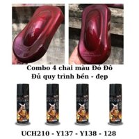 Combo Sơn xịt màu Đỏ đô (kèm nhám) Y137+Y138 combo 4 chai (Uch210-Y137-Y138-128)