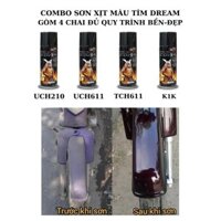 Combo Sơn xịt màu tím nho dream (kèm nhám) TCH611 combo 4 chai (Uch210 - UCH611- TCH611-K1K) samurai