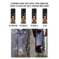 Combo Sơn xịt màu tím nho dream (kèm nhám) TCH611 combo 4 chai (Uch210 - UCH611- TCH611-K1K) samurai