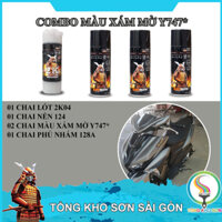 Combo Sơn Xịt Samurai Màu Xám Mờ Y747 - Lót 2K04- Nền 124 - Phủ Nhám 128A