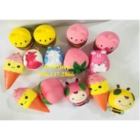 Combo squishy dâu tây, gato sừng, đào, kem ốc quế to mã sản phẩm PC5625