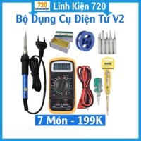 Combo sửa chữa điện tử V2 7 món gồm đồng hồ XL830L + tay hàn TQ936 + 5 mũi hàn + bút điện  + tô vít + thiếc + nhựa thông